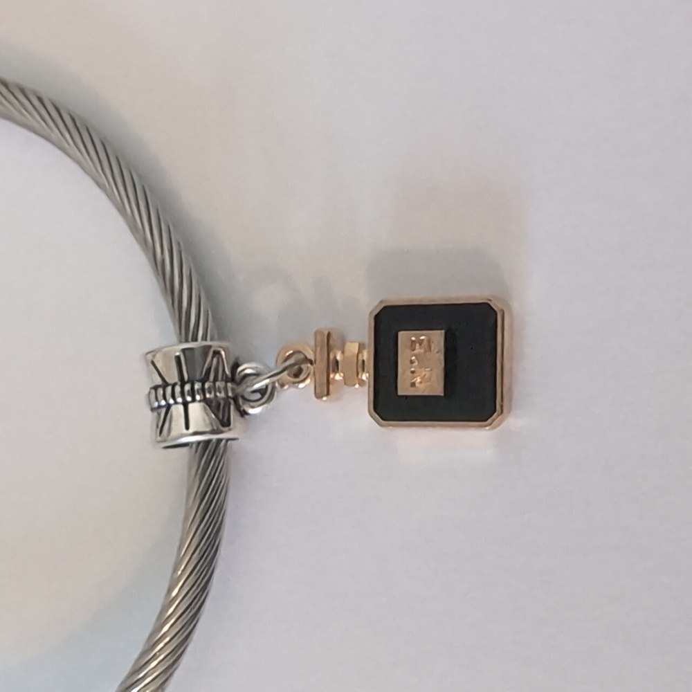 Gold and Black "Chanel 5" Perfume Bottle Dangle Charm for Pandora Style Bracelet